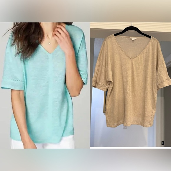 J. Jill Bundle of 2 Love Linen Slouchy V-Neck Oversized T-Shirts Sz L Beach Boho - Picture 1 of 14